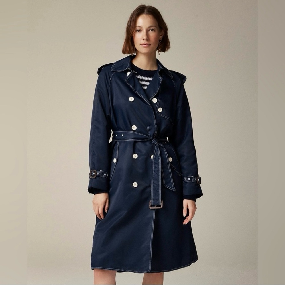 NWT J.Crew Relaxed Trench Coat in
Lightweight Shiny Nylon - Size 0